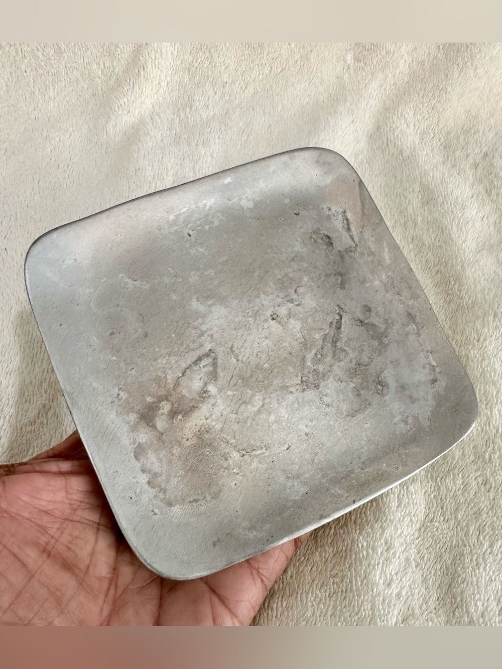 Vintage TAG Cast Aluminum Trinket Dish Square Brutalist Catchall Tray